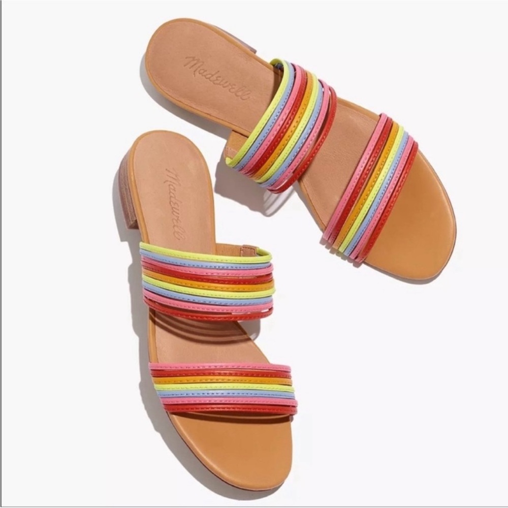 Madewell rainbow strappy flat slide sandals size 9